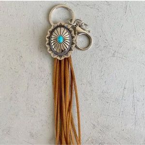 Free people western conch belt keychain turquoise jewel car access suede leather